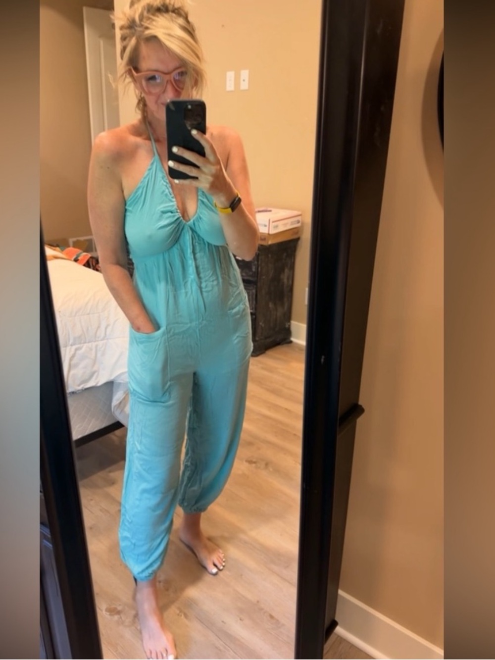 Cupshe Teal Halter Jumpsuit with Pockets